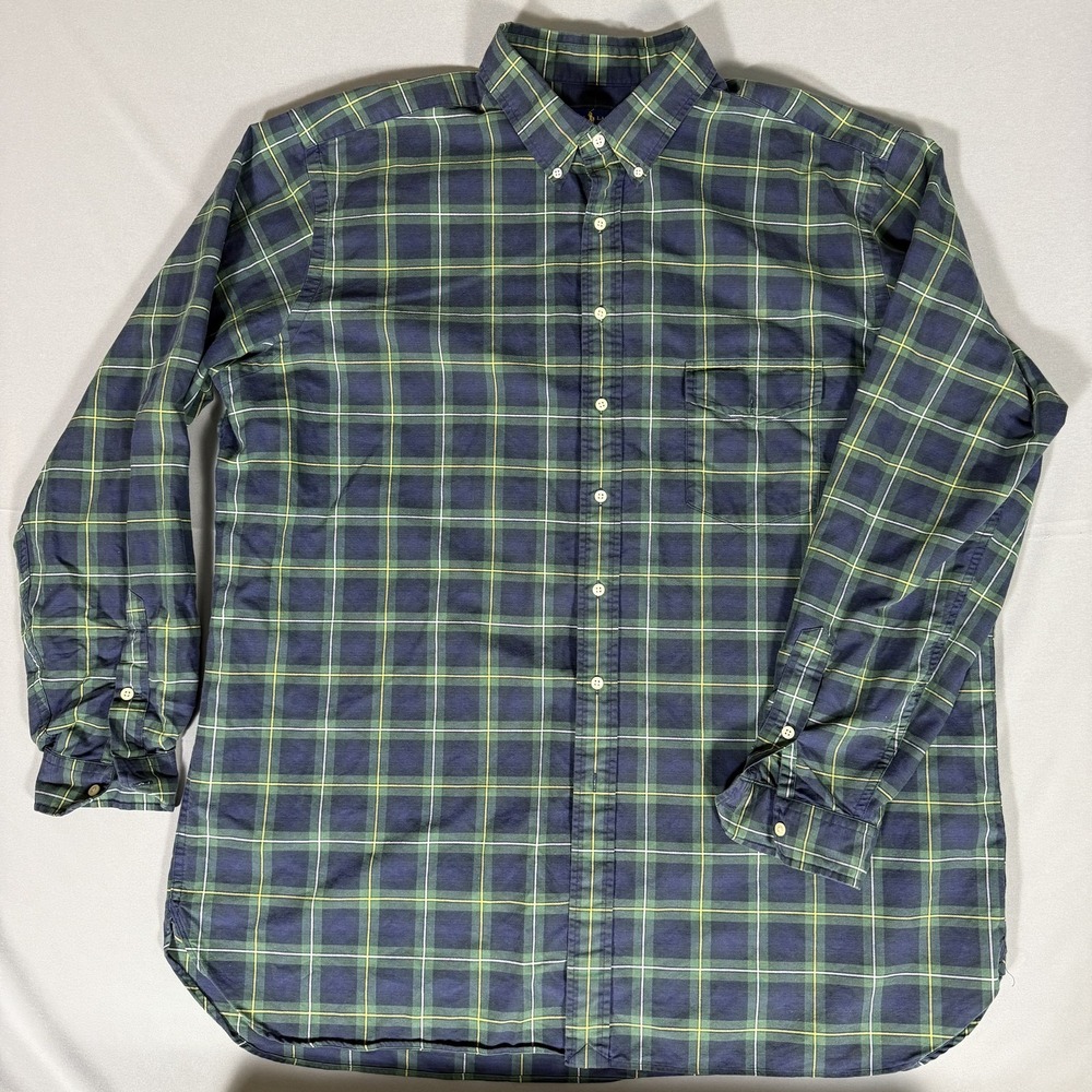Ralph Lauren Shirt Mens 2XLT Blue Green Plaid Button Down Long Sleeve Casual XXL